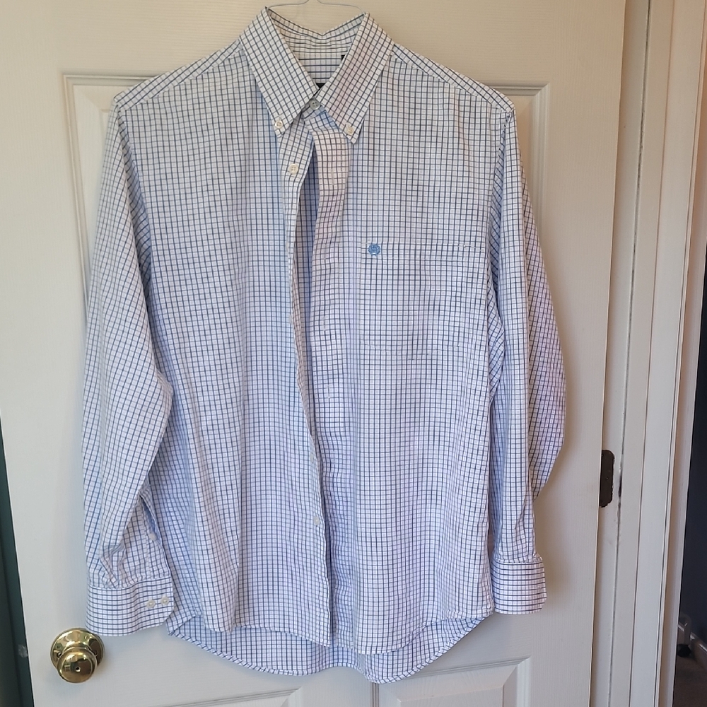 Izod Men's Light Blue Checkered Dress Shirt